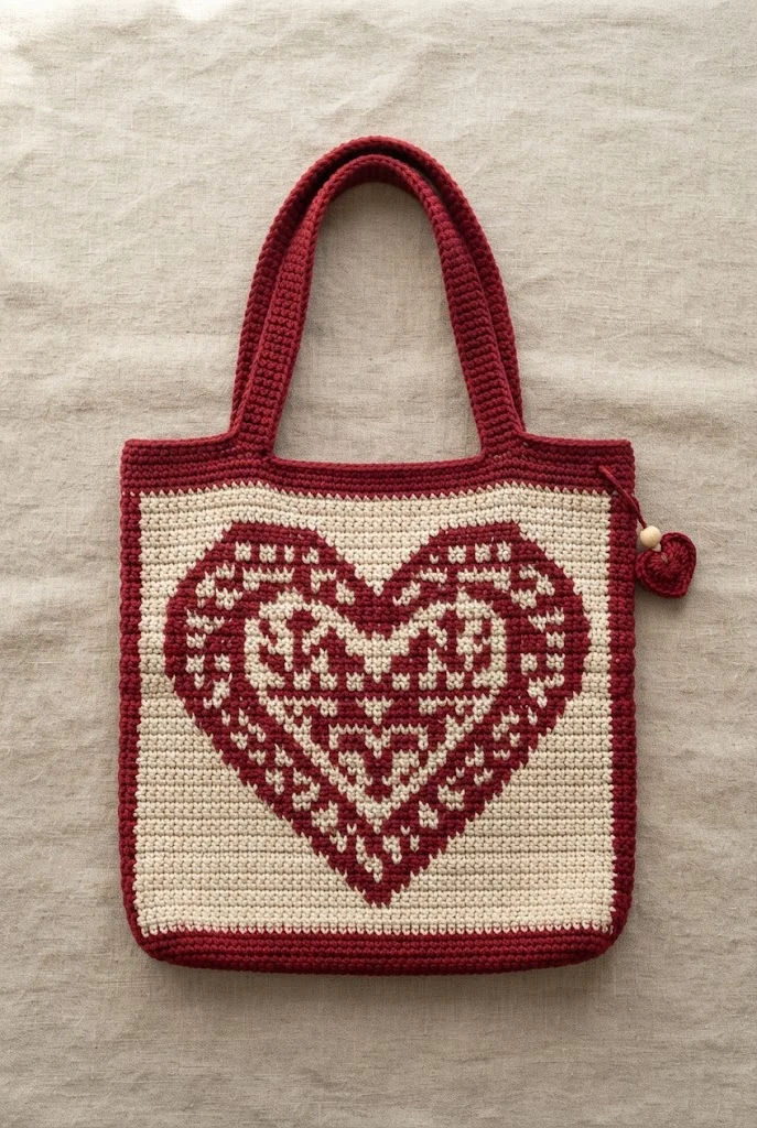 Crimson Heart Tapestry Tote — heart tote bag crochet
