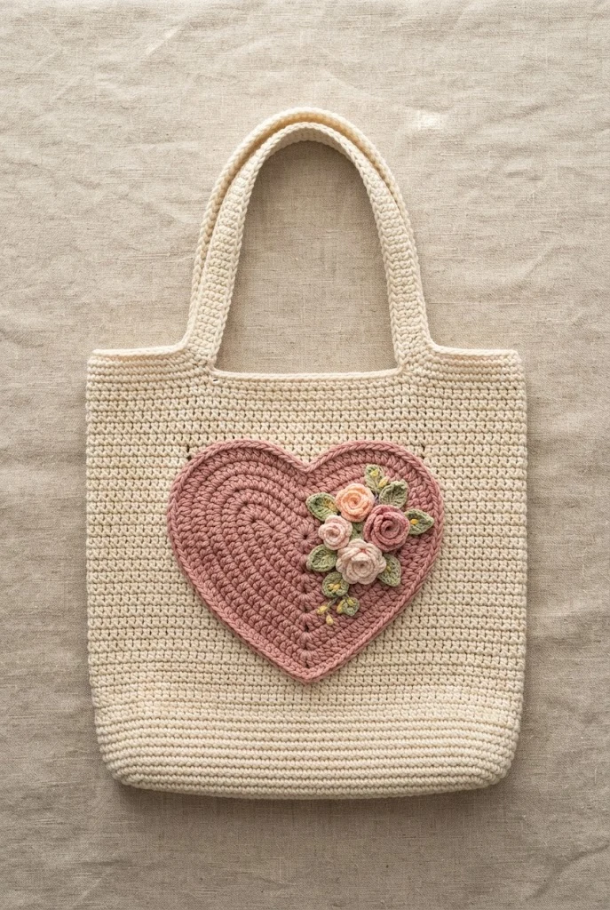 Dainty Floral Heart Pocket Tote — heart tote bag crochet