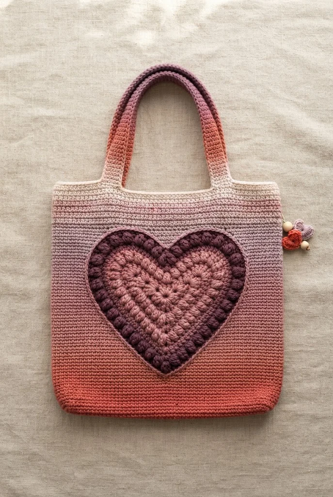 Gradient Ombre Sunset Heart Tote — heart tote bag crochet