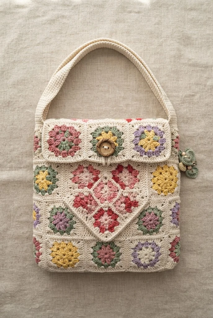 Pastel Patchwork Heart Square Bag — heart tote bag crochet