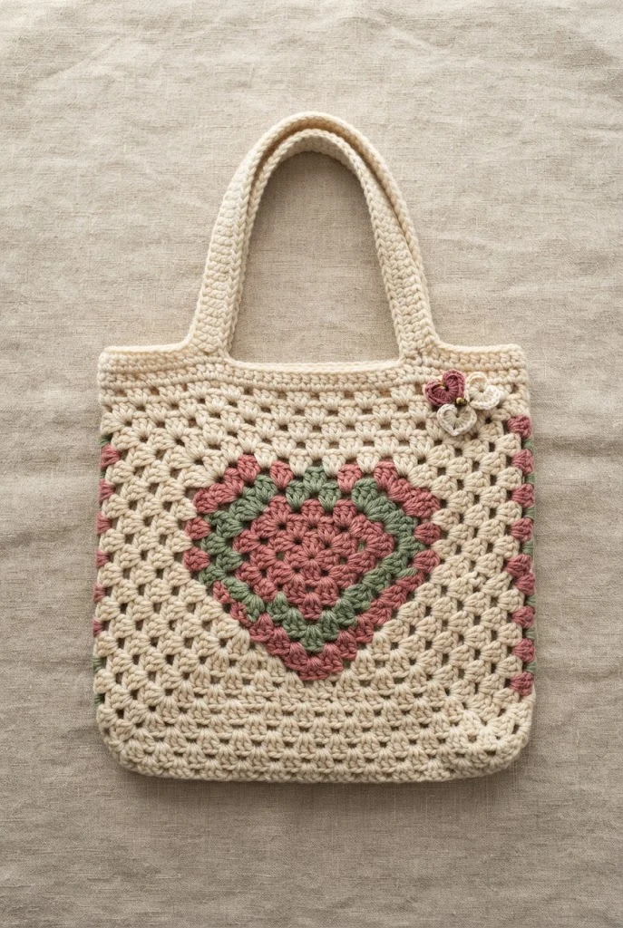 Vintage Granny Heart Shopper — heart tote bag crochet
