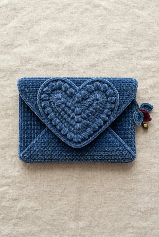 Sleek Velvet Evening Heart Clutch — heart tote bag crochet