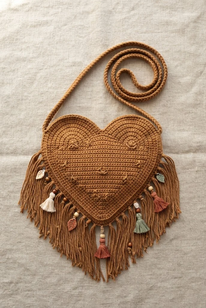 Boho Fringe Festival Crossbody — heart tote bag crochet