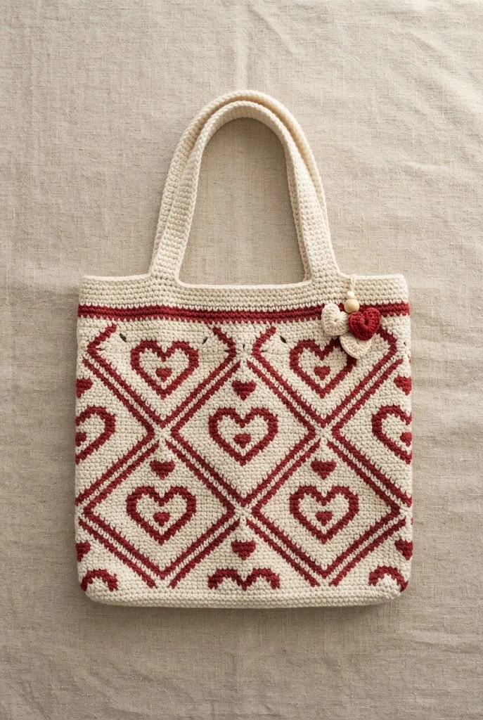 Interlocking Hearts Diamond Tote — heart tote bag crochet