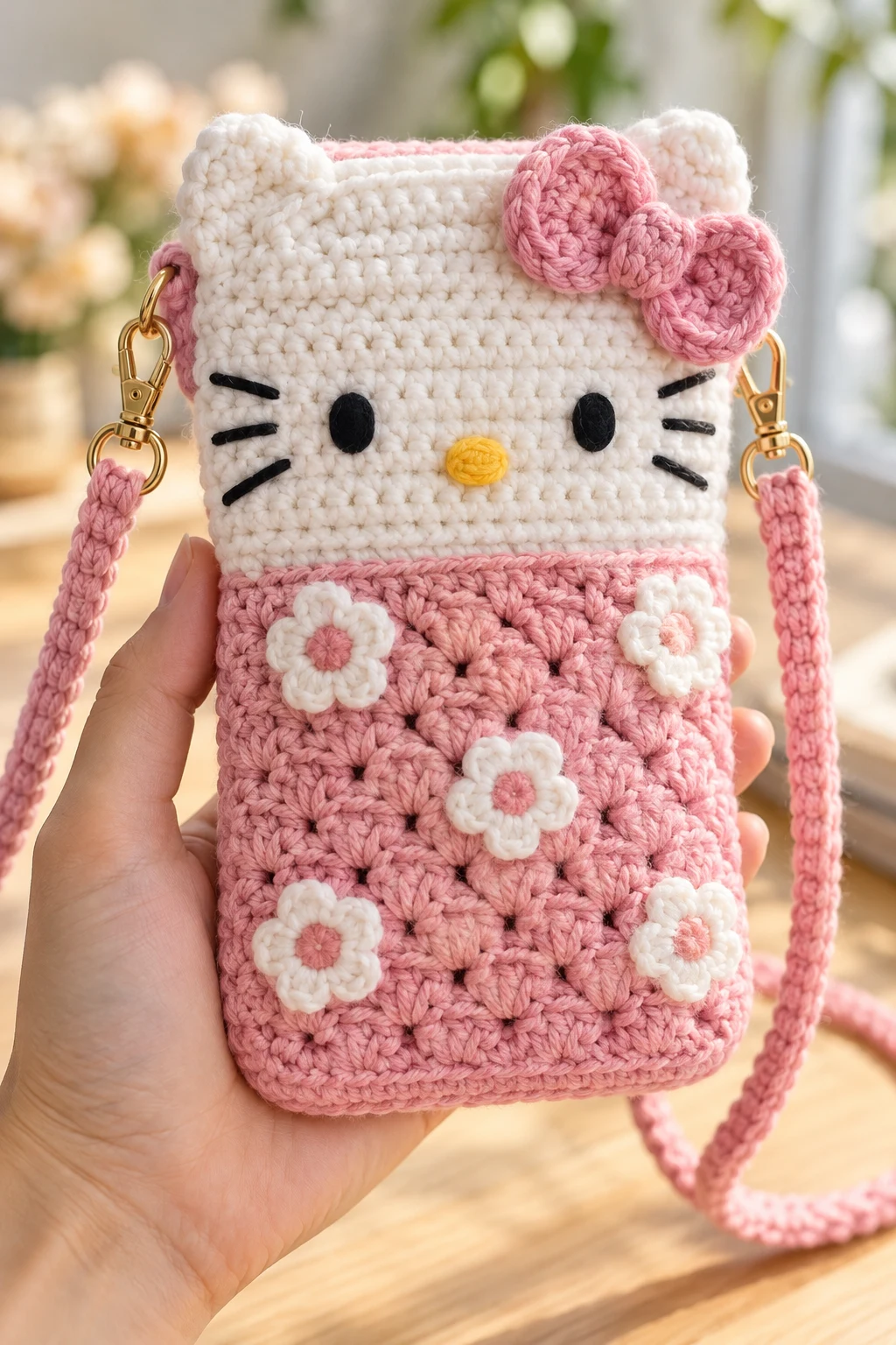 Hello Kitty Crochet Phone Pouch — hello kitty crochet style outfit