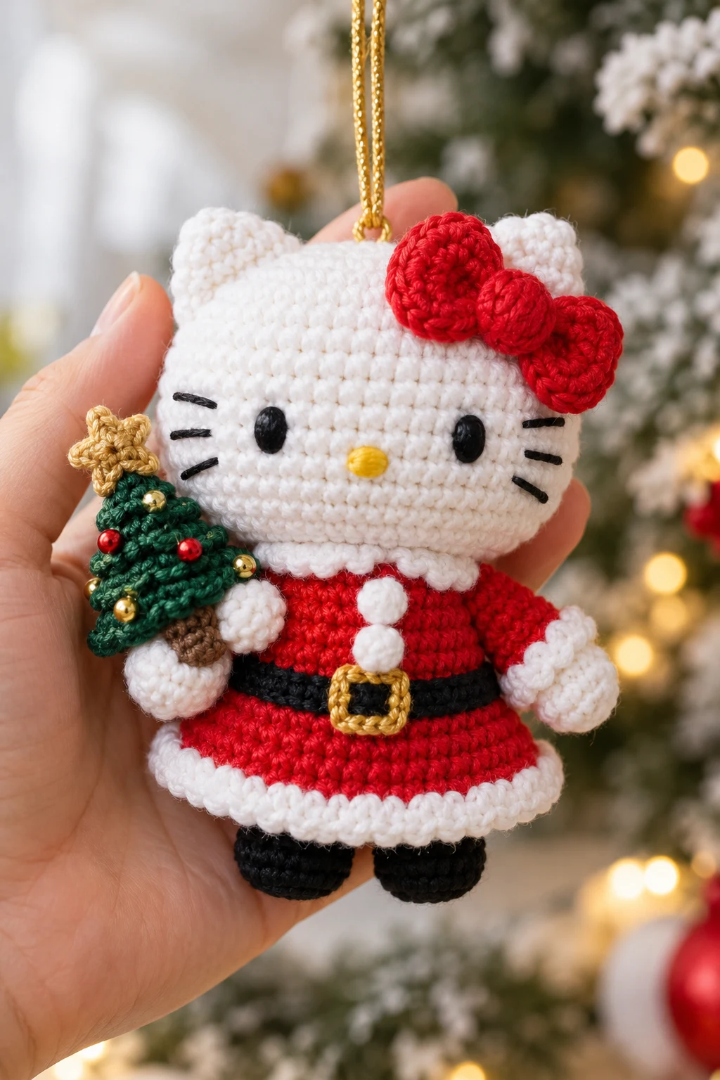 Hello Kitty Crochet Christmas Ornament — hello kitty crochet style outfit