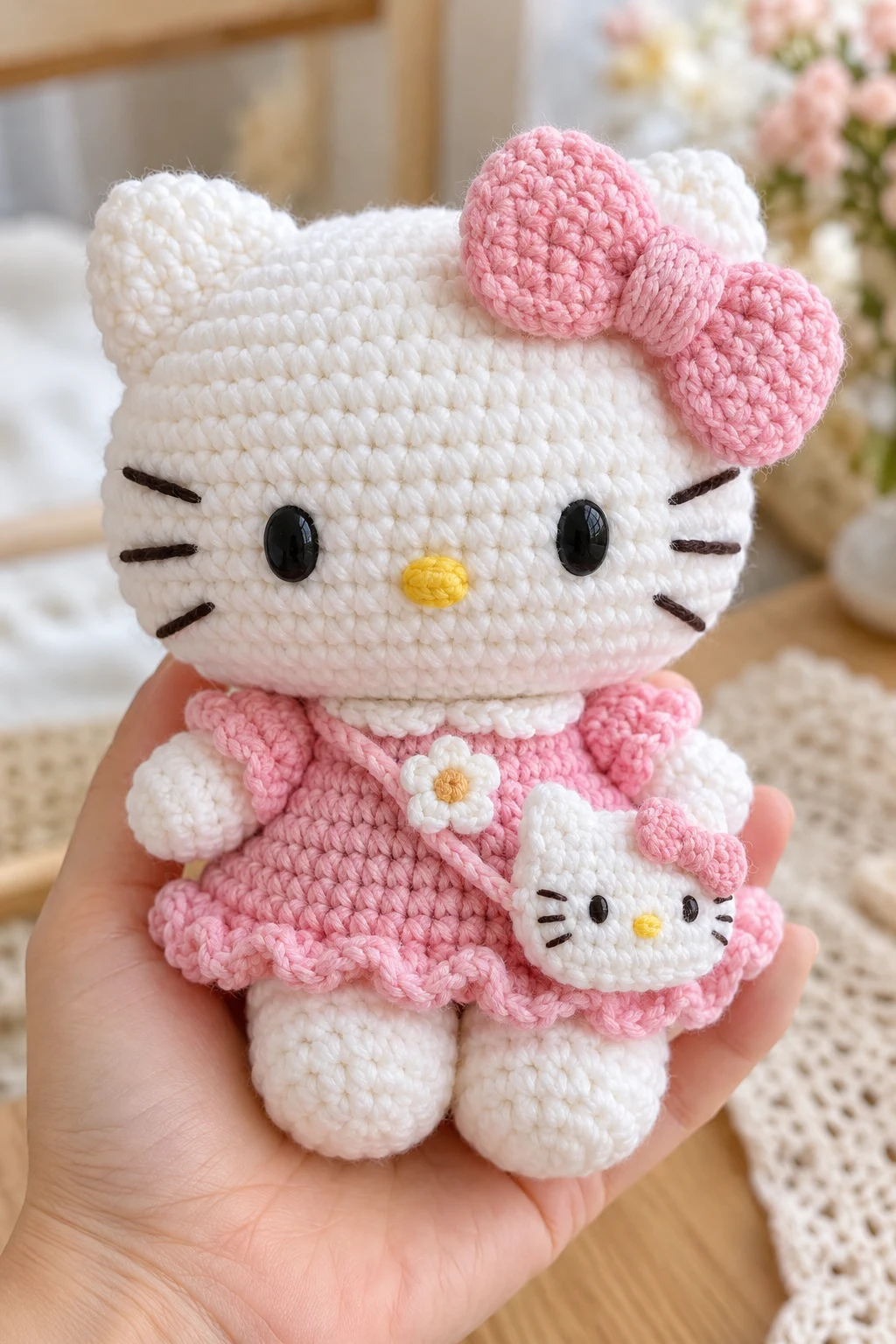 Pastel Pink Hello Kitty Crochet Plush — hello kitty crochet style outfit