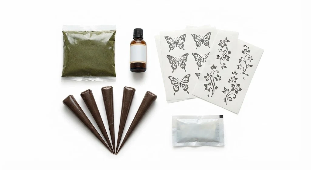 Mi Nature Organic Henna Powder and Cones Kit with Butterfly Stencils