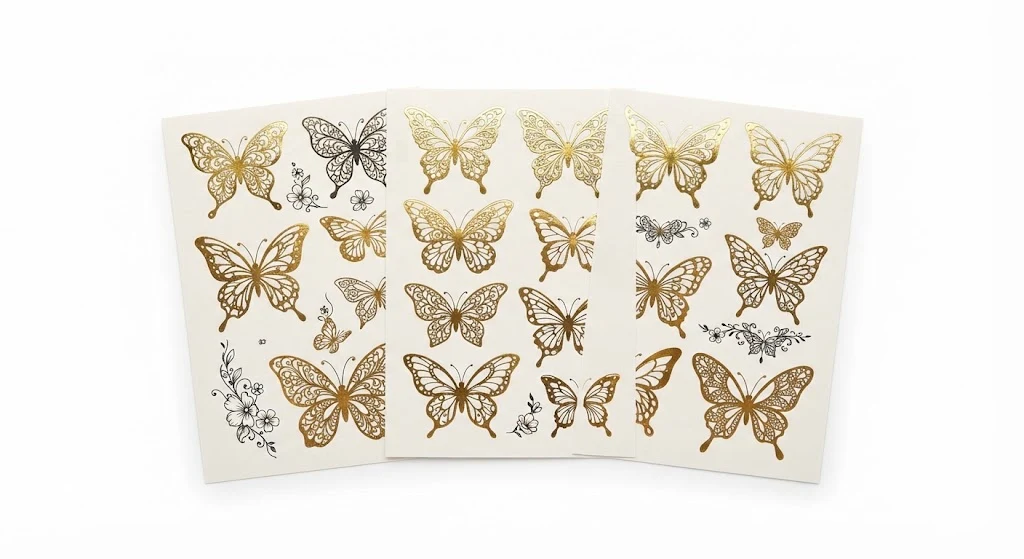 Gold Butterfly Temporary Tattoo Sheets with Metallic Foil Accents