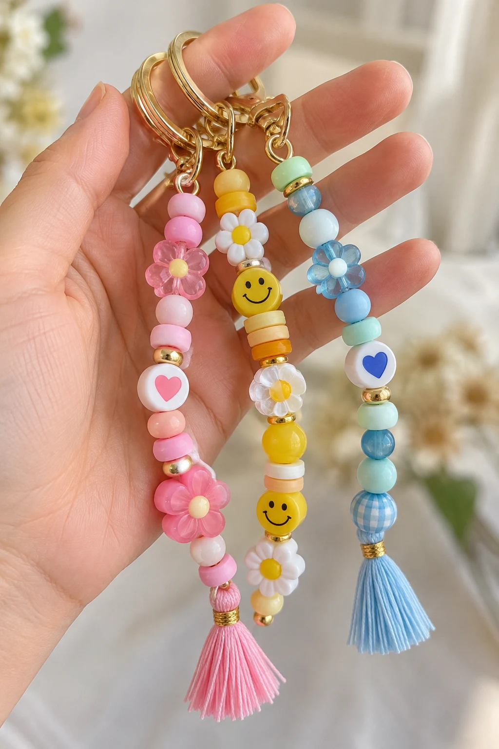 Colorful Beaded Friendship Keychains — homemade keychains diy how to make style outfit