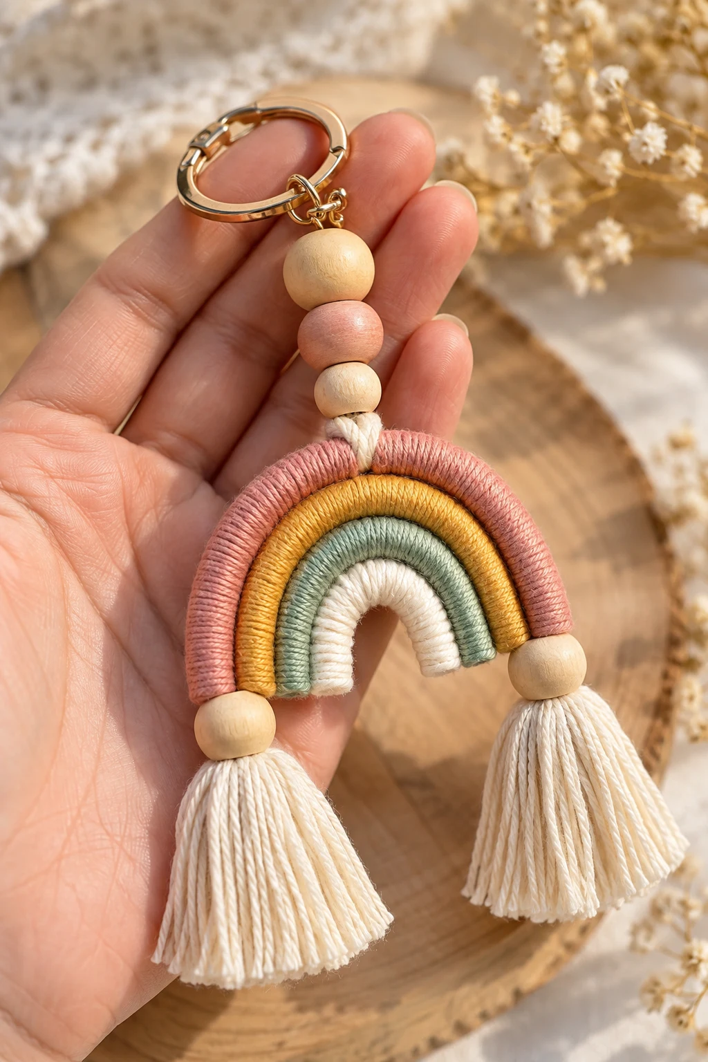 Wooden Bead Rainbow Keychains — homemade keychains diy how to make style outfit