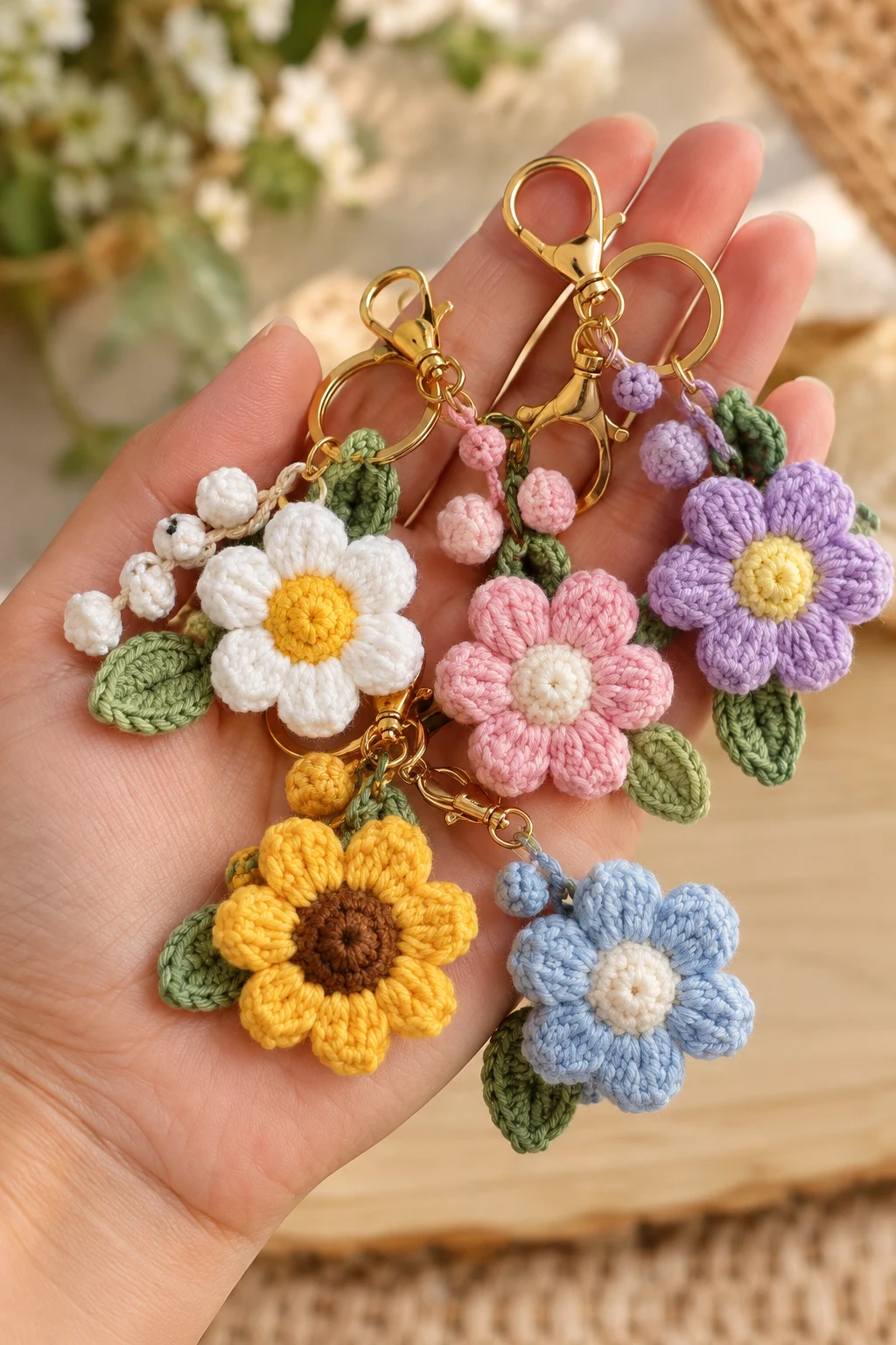 Mini Crochet Flower Keychains — homemade keychains diy how to make style outfit