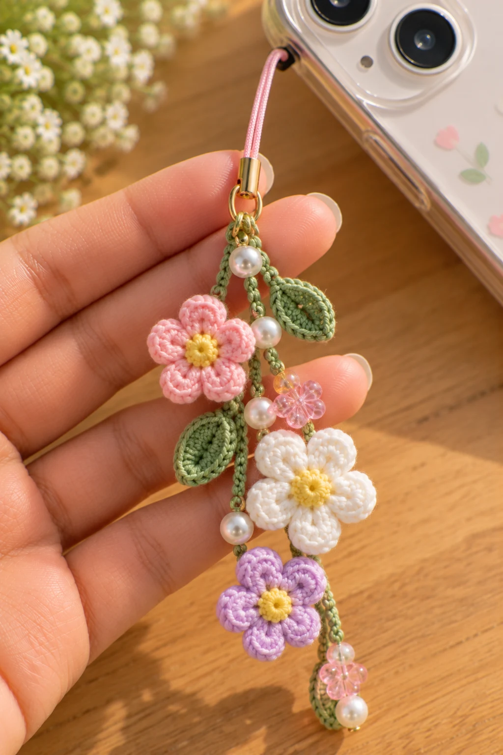 Tiny Flower Zipper Pull — how to crochet a flower charm style outfit