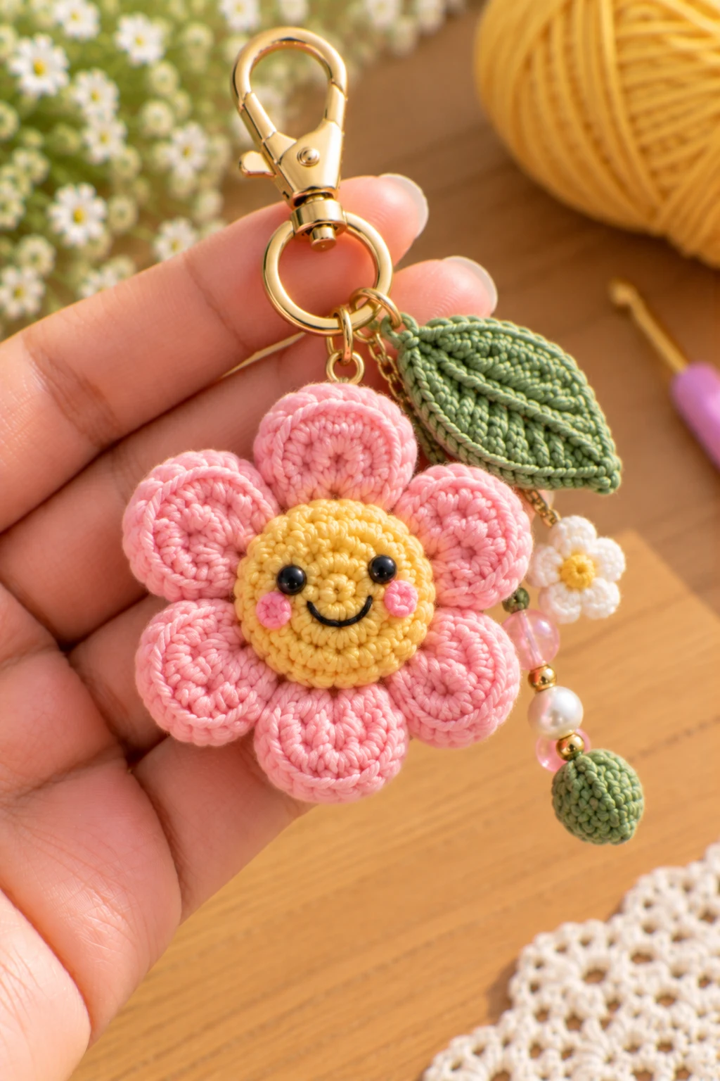 Crochet Flower With a Smiley Face — how to crochet a flower charm style outfit