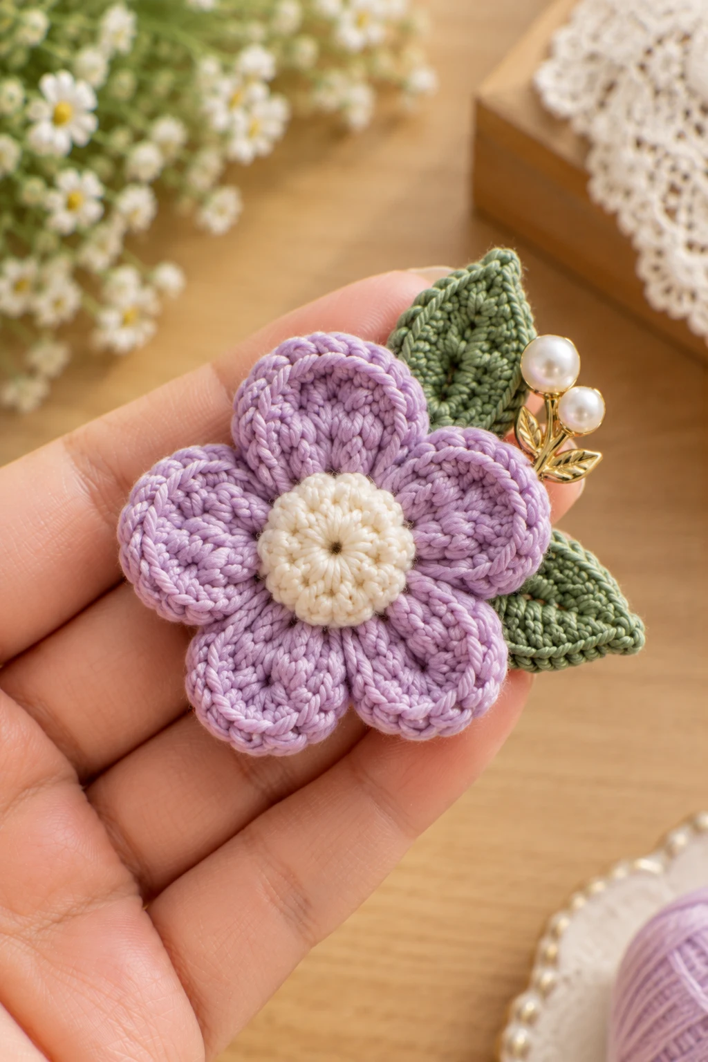 Crochet Flower Brooch Charm — how to crochet a flower charm style outfit