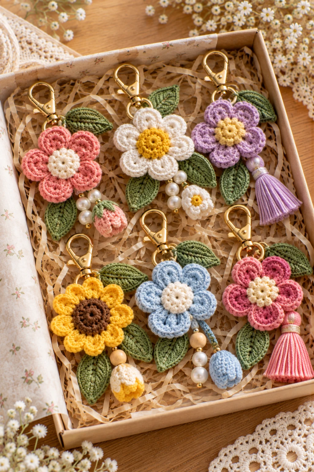 Mini Crochet Flower Charm Gift Set — how to crochet a flower charm style outfit