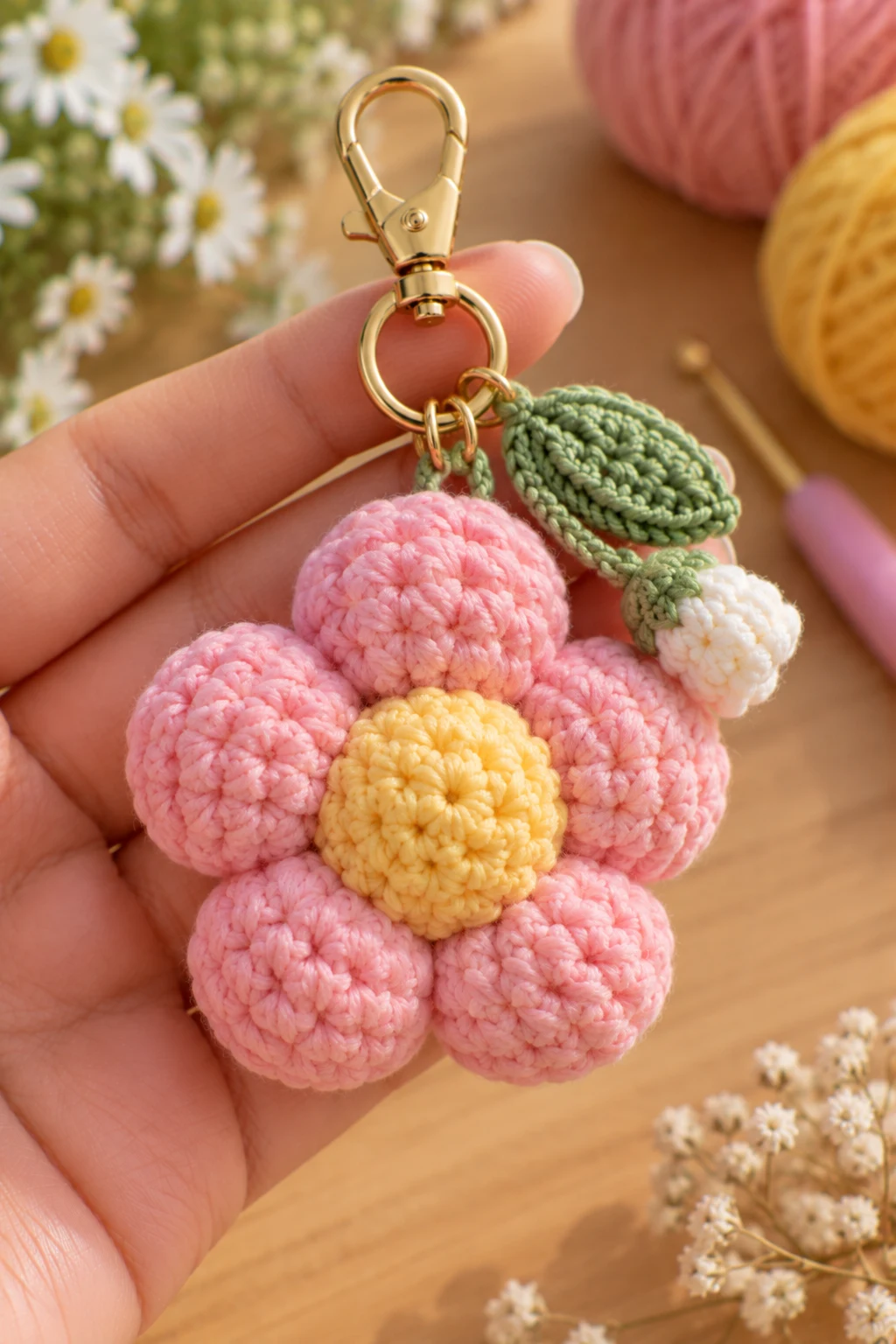 Tiny Crochet Rose Charm — how to crochet a flower charm style outfit