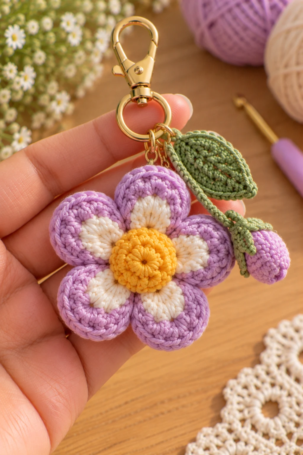 Crochet Flower Charm With a Pearl Center — how to crochet a flower charm style outfit
