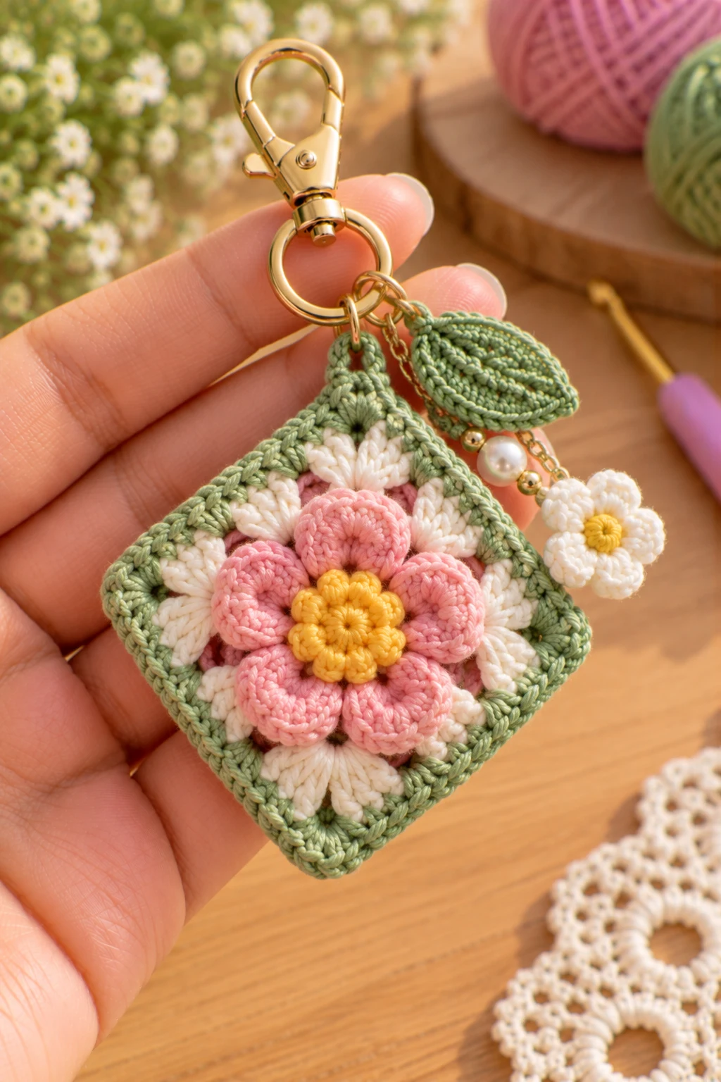 Mini Flower Phone Charm — how to crochet a flower charm style outfit