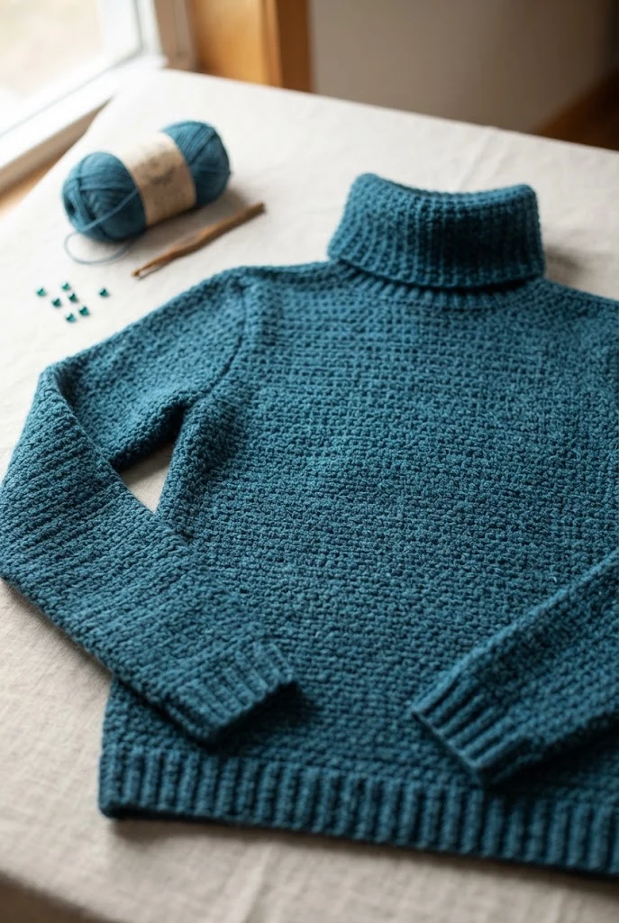 The Teal Textured Turtleneck — how to crochet a style outfit