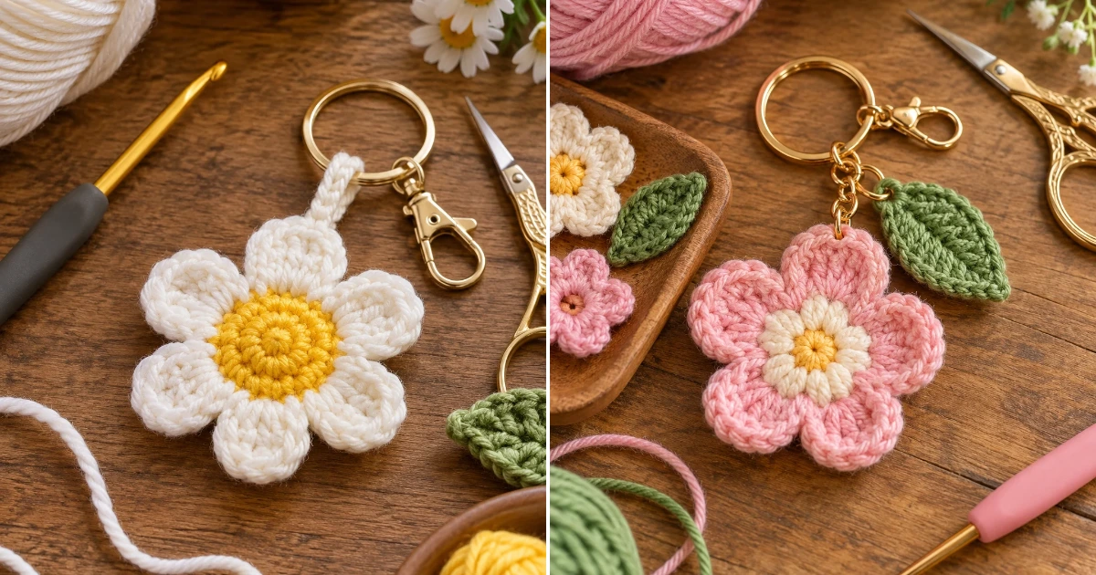 How to crochet flower keychain: 15 Gorgeous DIY Ideas how to crochet flower keychain