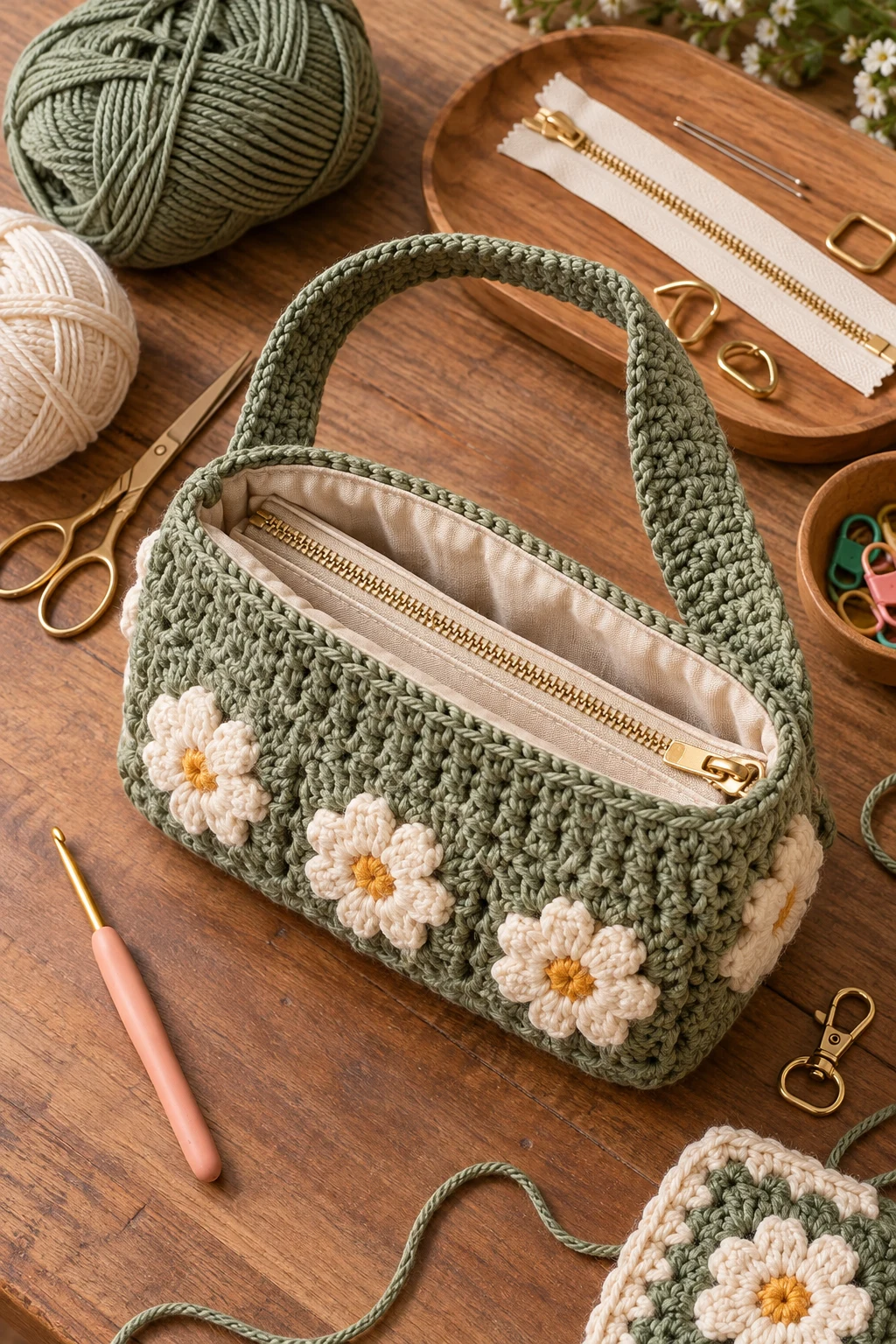 Add a Zipper for a Polished Finish — how to make a crochet bag style outfit