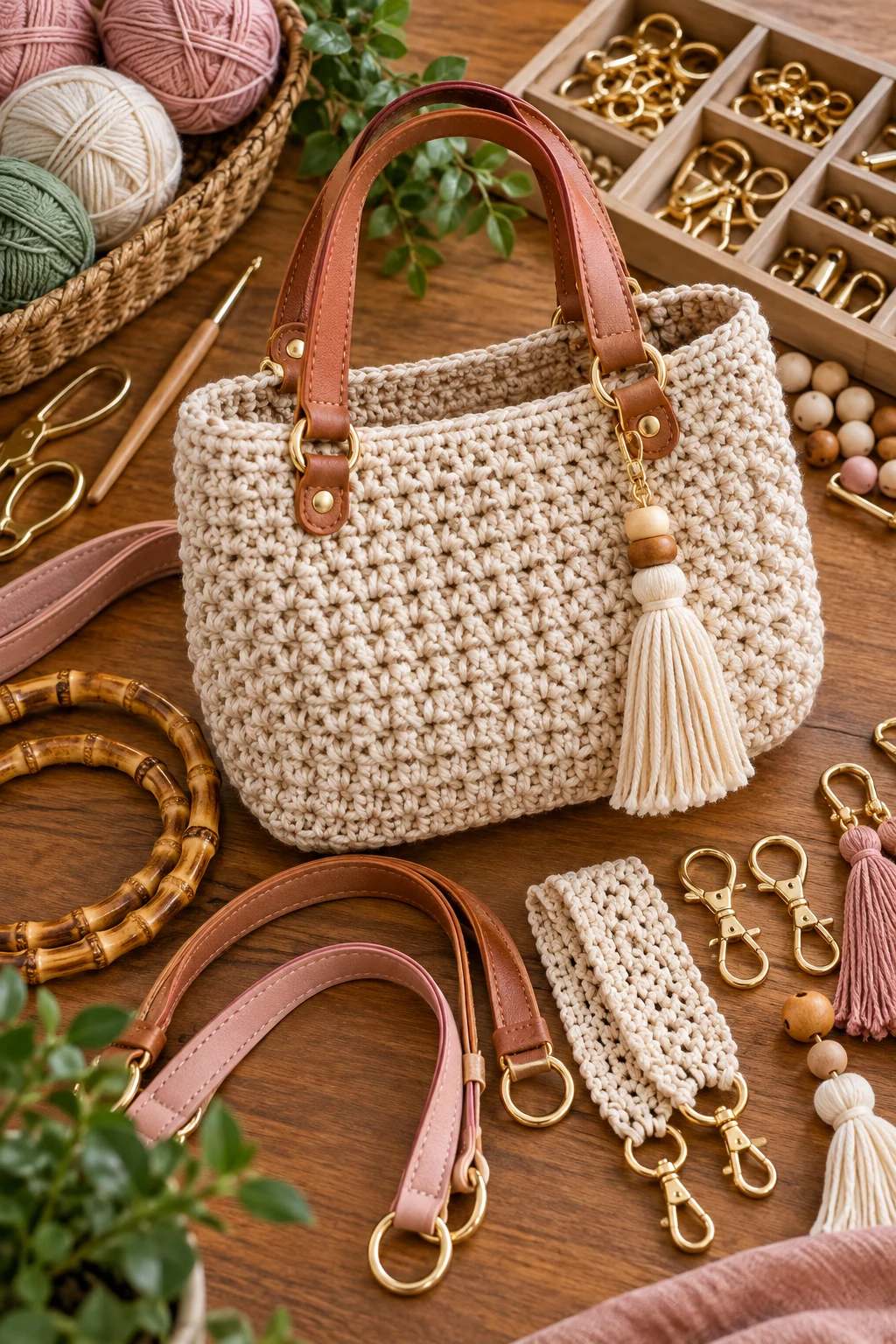 Personalize the Handles and Hardware — how to make a crochet bag style outfit