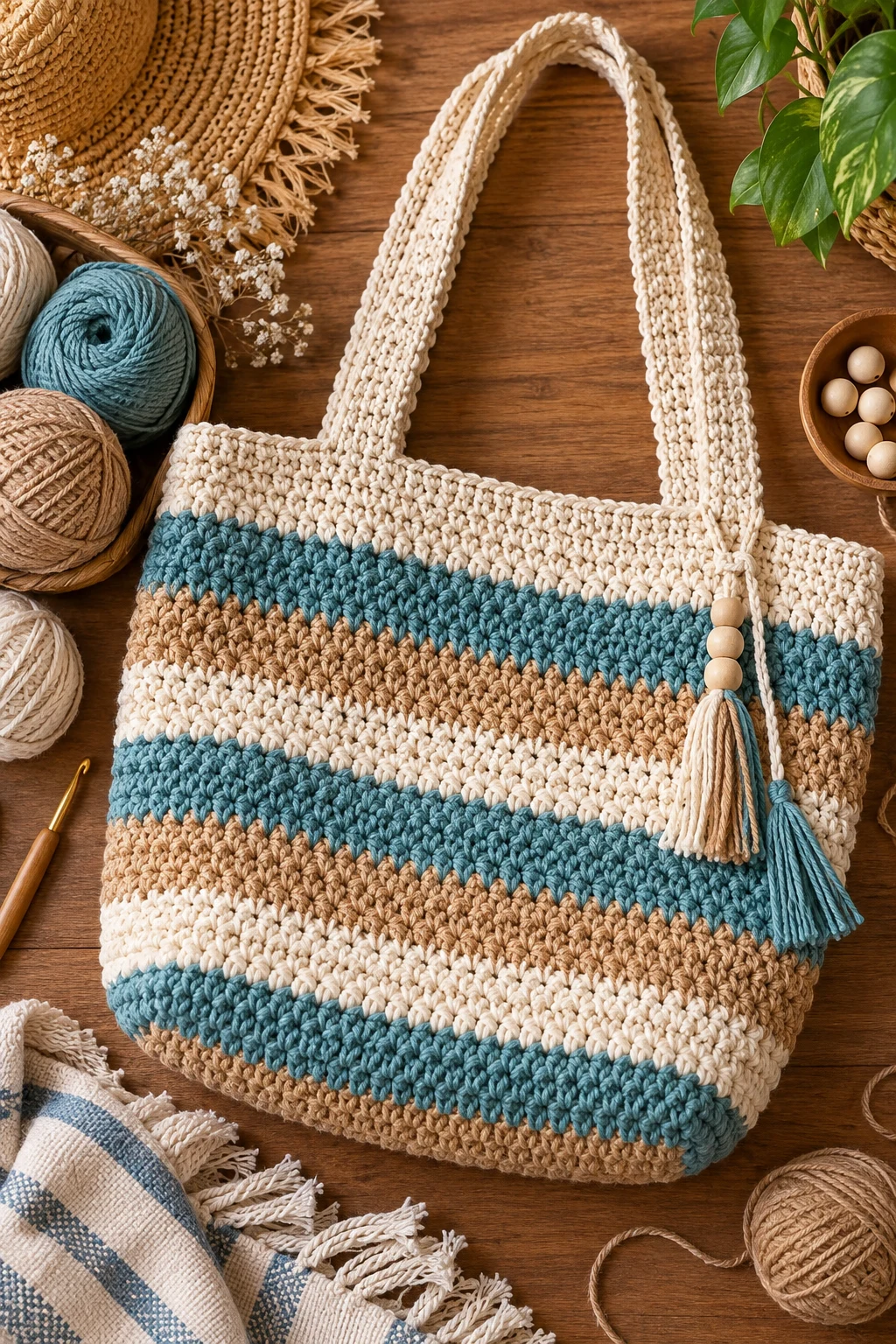 Create a Striped Summer Tote — how to make a crochet bag style outfit