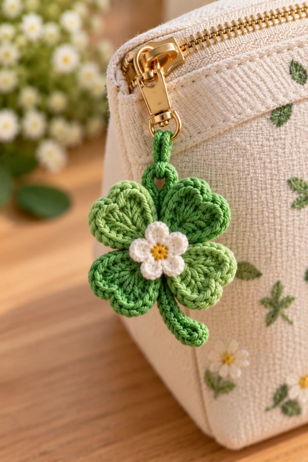 Mini Clover Zipper Pull — how to make crochet clovers style outfit