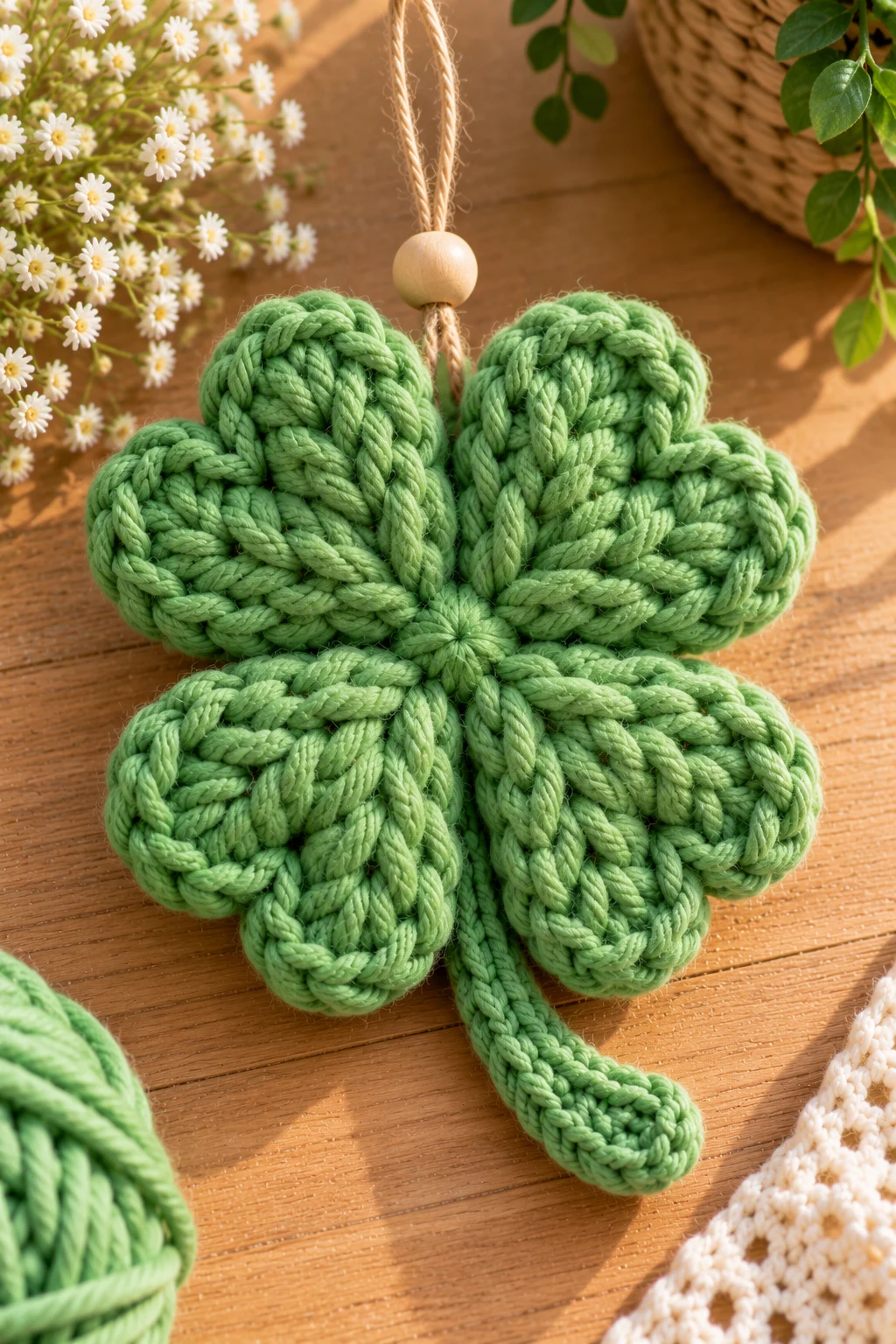 Chunky Yarn Clover Decoration — how to make crochet clovers style outfit
