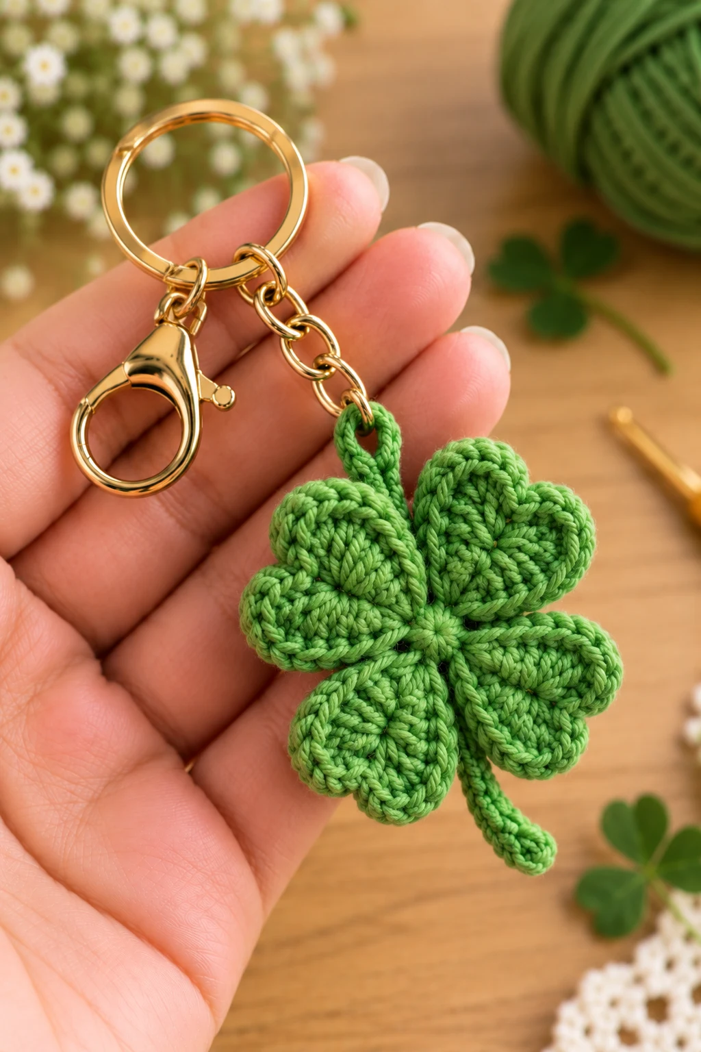 Mini Crochet Clover Keychain — how to make crochet clovers style outfit