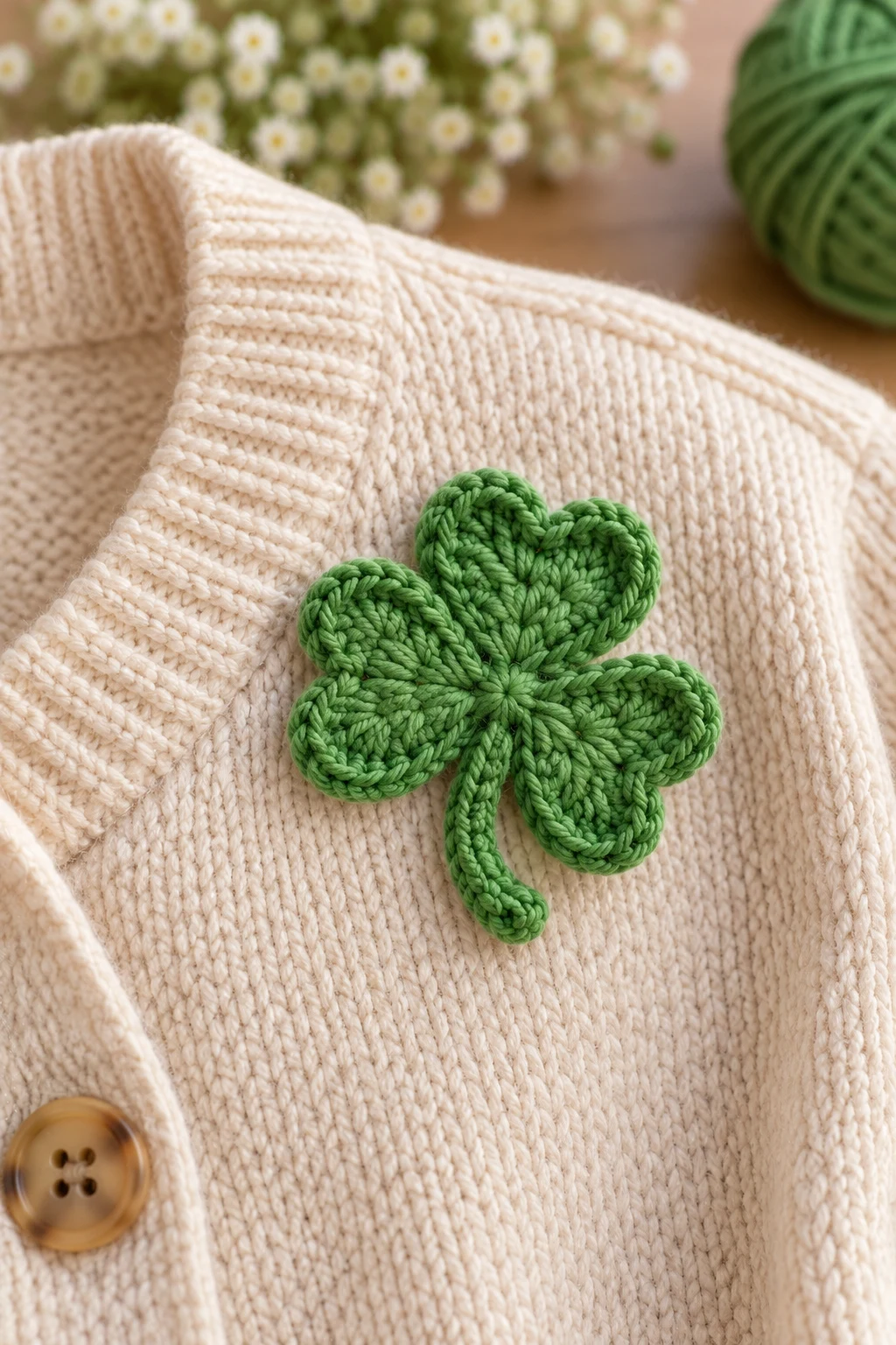 Tiny Clover Appliqué for Clothing — how to make crochet clovers style outfit