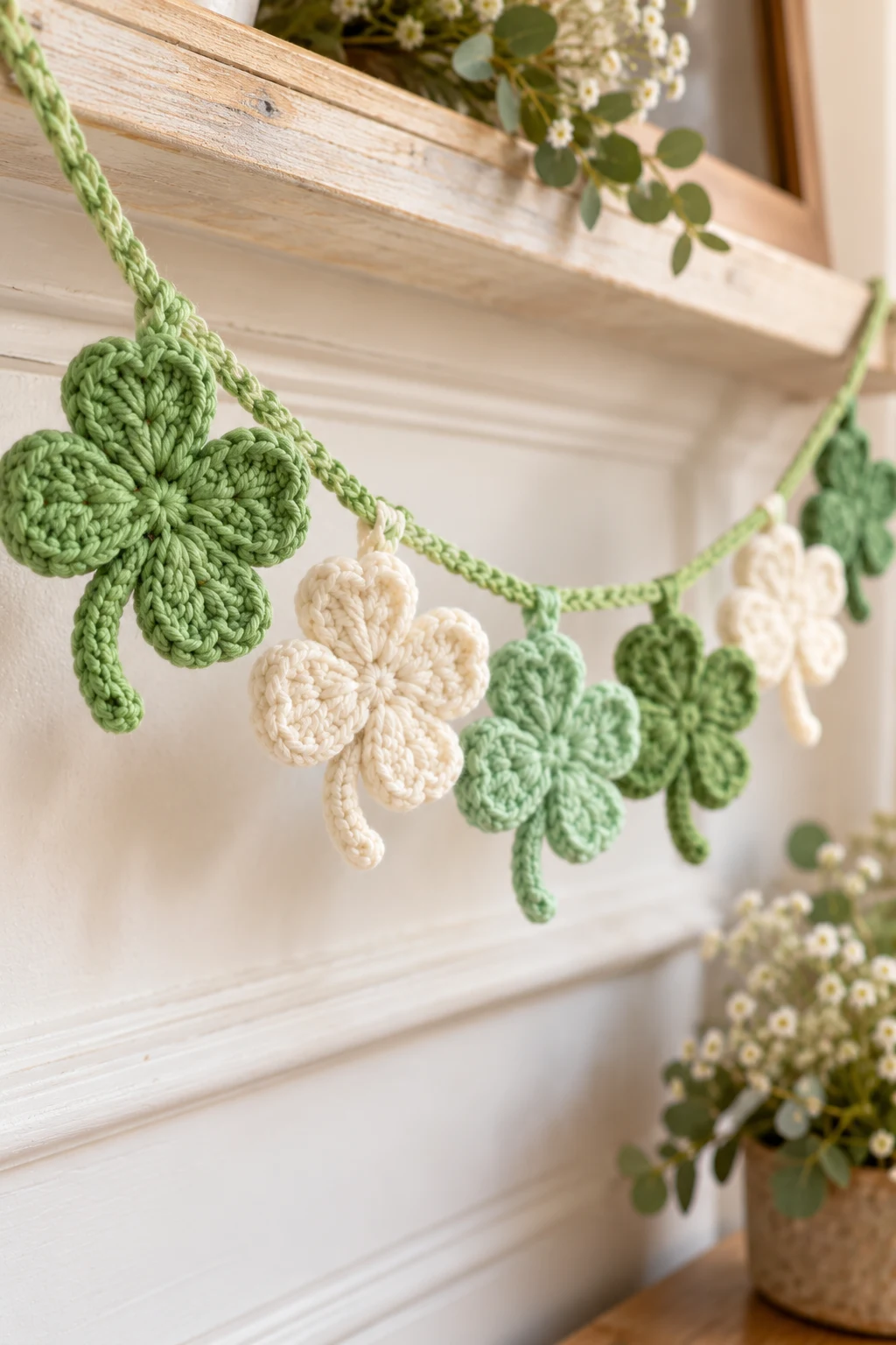Pastel Clover Garland — how to make crochet clovers style outfit