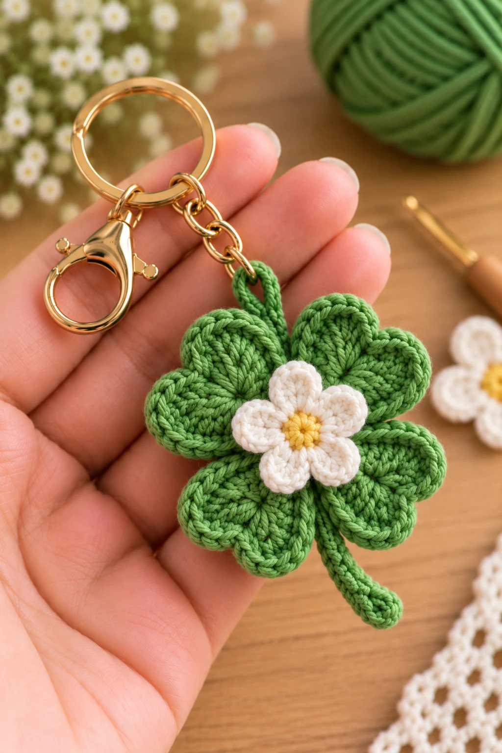 Crochet Clover Flower Charm — how to make crochet clovers style outfit