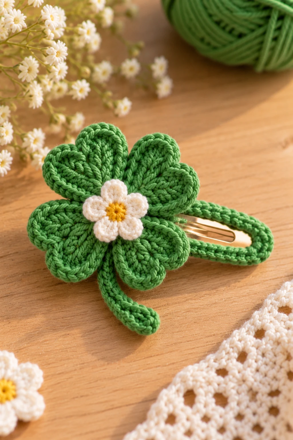 Clover Hair Clip — how to make crochet clovers style outfit