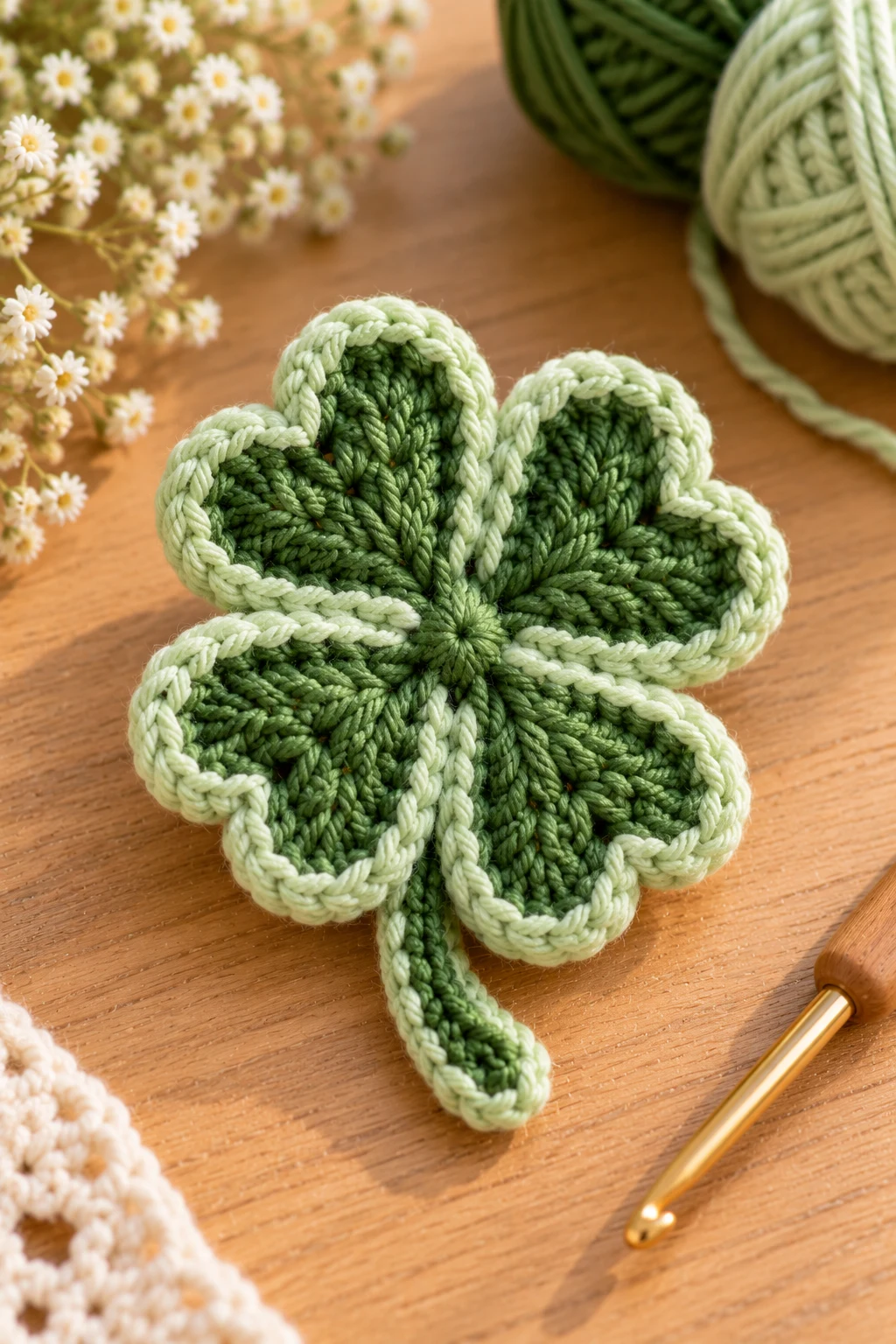 Two-Tone Clover With Contrasting Edges — how to make crochet clovers style outfit