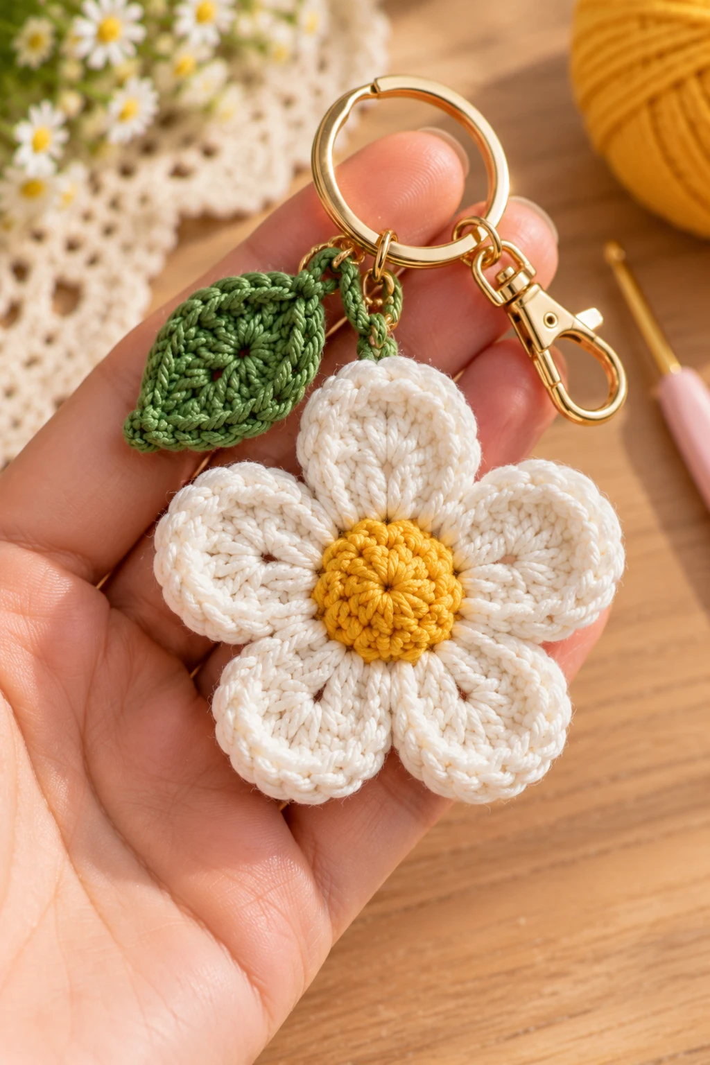 Classic Five-Petal Daisy Crochet Charm — how to make crochet flower charms style outfit