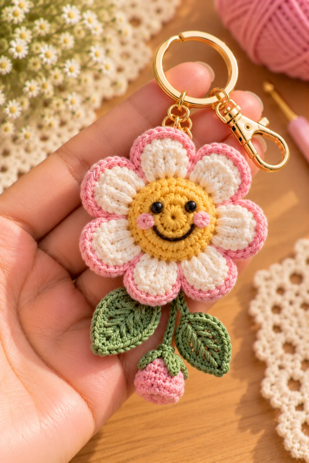Crochet Flower With a Smiley Face — how to make crochet flower charms style outfit