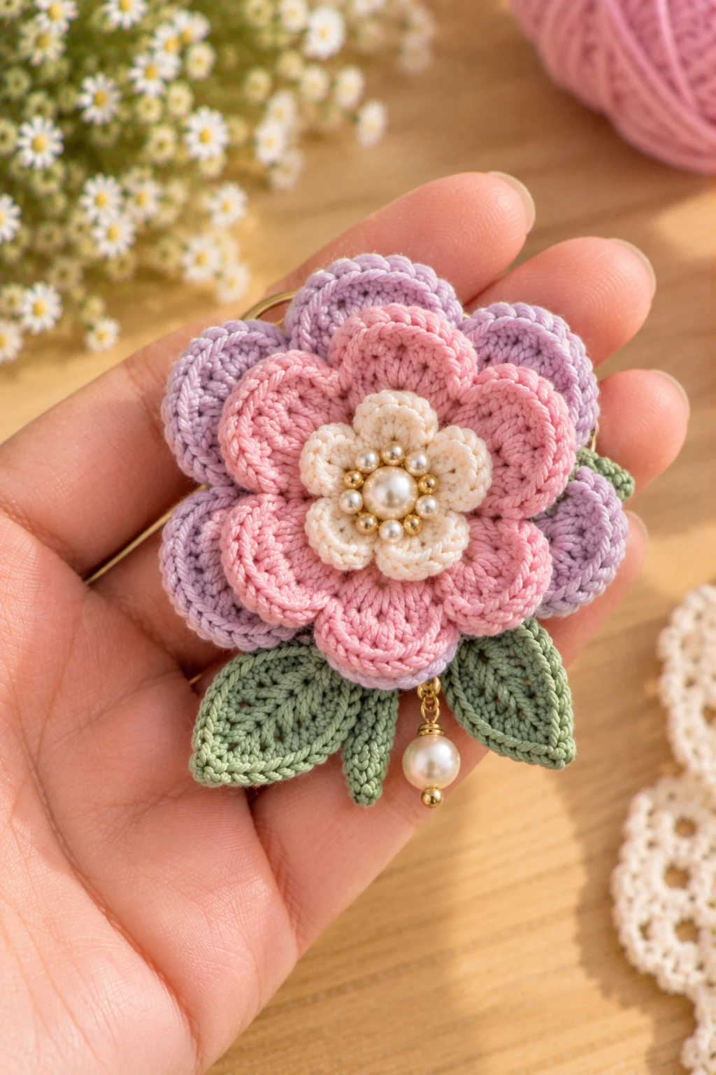 Crochet Flower Brooch Charm — how to make crochet flower charms style outfit