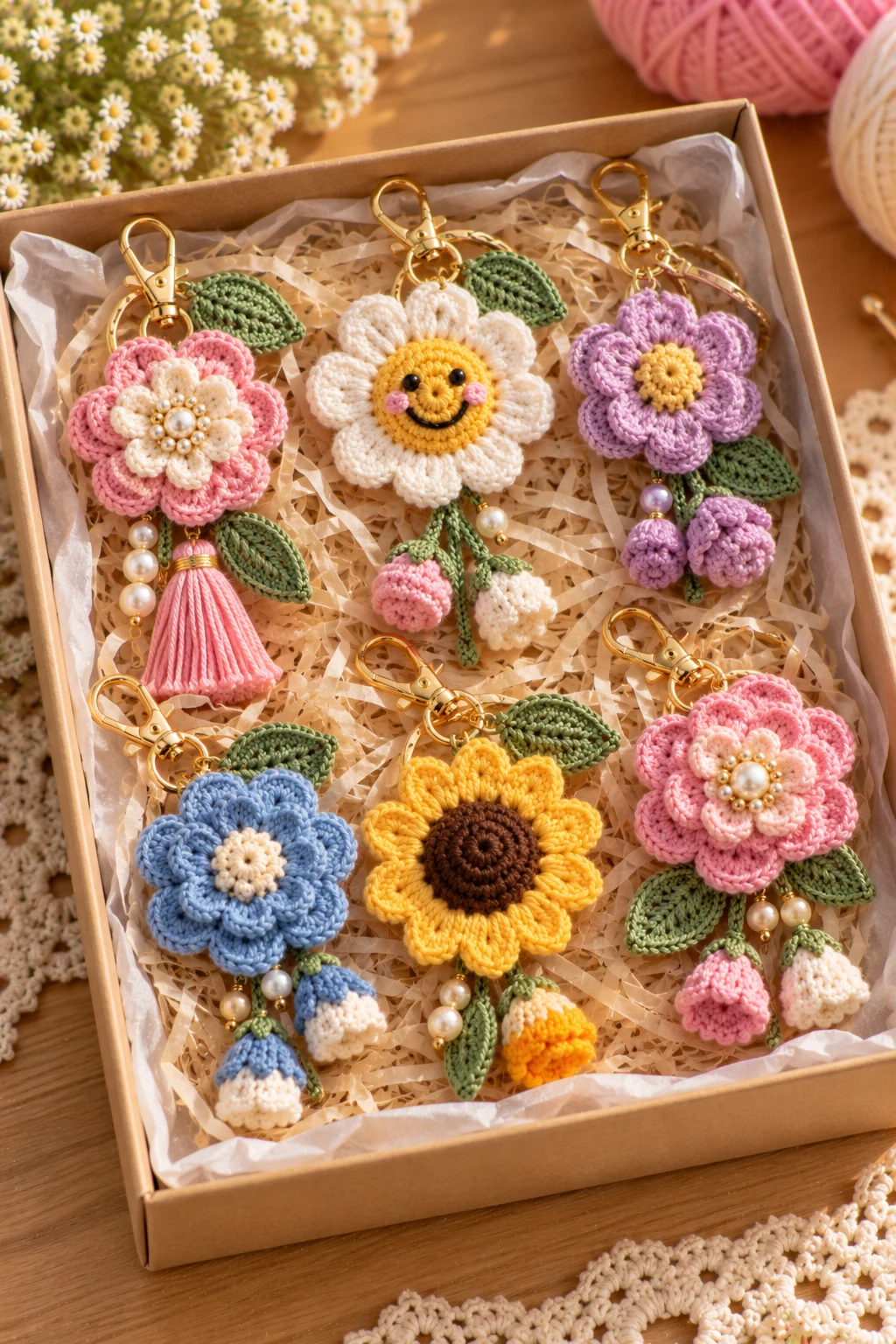 Mini Crochet Flower Charm Gift Set — how to make crochet flower charms style outfit