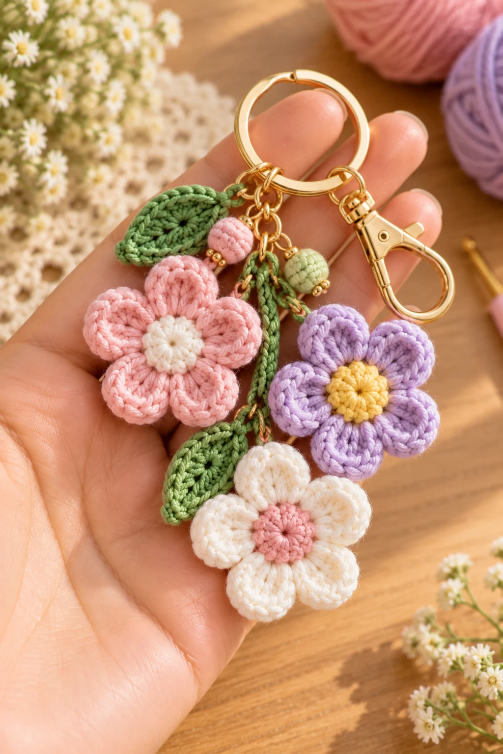 Pastel Mini Flower Keychain — how to make crochet flower charms style outfit