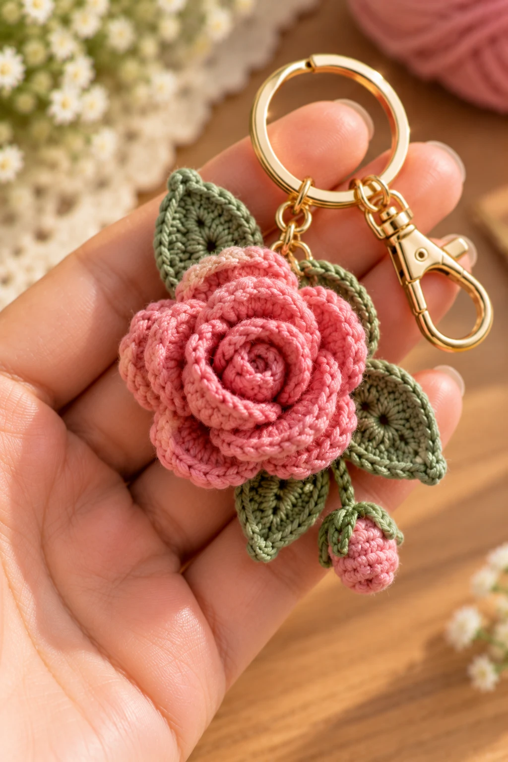 Tiny Crochet Rose Charm — how to make crochet flower charms style outfit