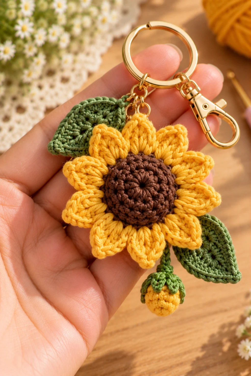Sunflower Crochet Bag Charm — how to make crochet flower charms style outfit