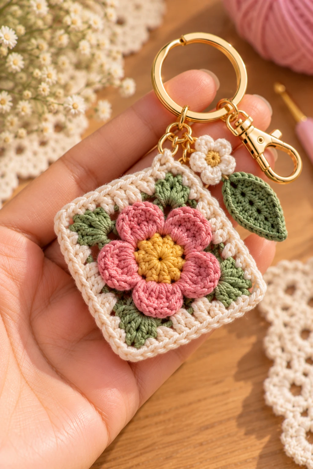 Granny Square Flower Charm — how to make crochet flower charms style outfit