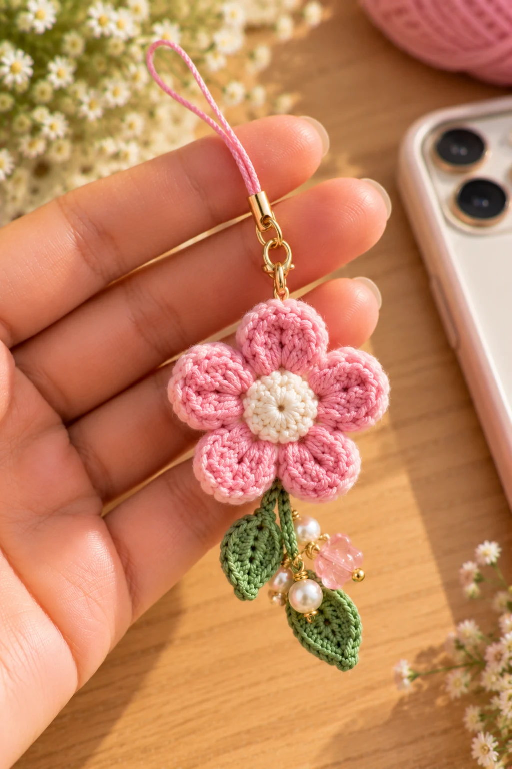 Mini Flower Phone Charm — how to make crochet flower charms style outfit