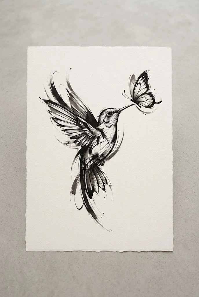 Abstract Brushstroke Hummingbird and Butterfly Art — hummingbird and butterfly tattoo style outfit