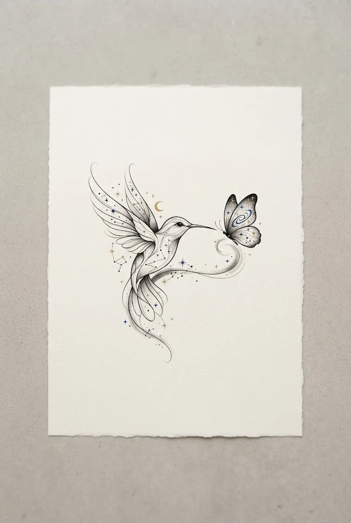Celestial Cosmic Hummingbird and Butterfly Tattoo Meaning — hummingbird and butterfly tattoo style outfit
