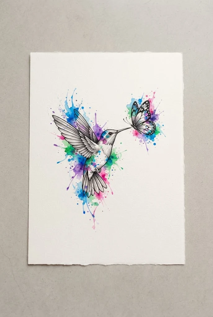 Watercolor Splatter Hummingbird and Butterfly Tattoo Ideas — hummingbird and butterfly tattoo style outfit