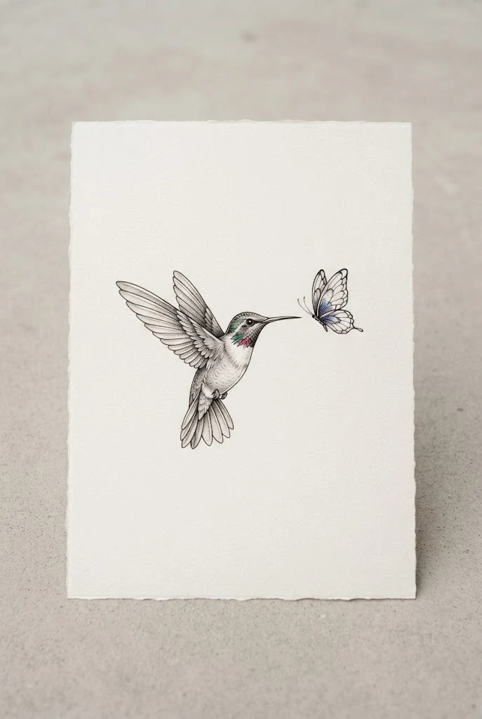 Dainty Behind-The-Ear Hummingbird and Butterfly Tattoo Female — hummingbird and butterfly tattoo style outfit