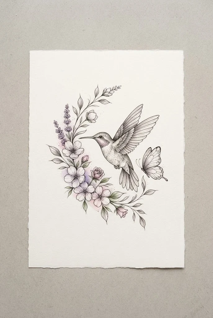Floral-Infused Hummingbird Butterfly and Flower Tattoo — hummingbird and butterfly tattoo style outfit